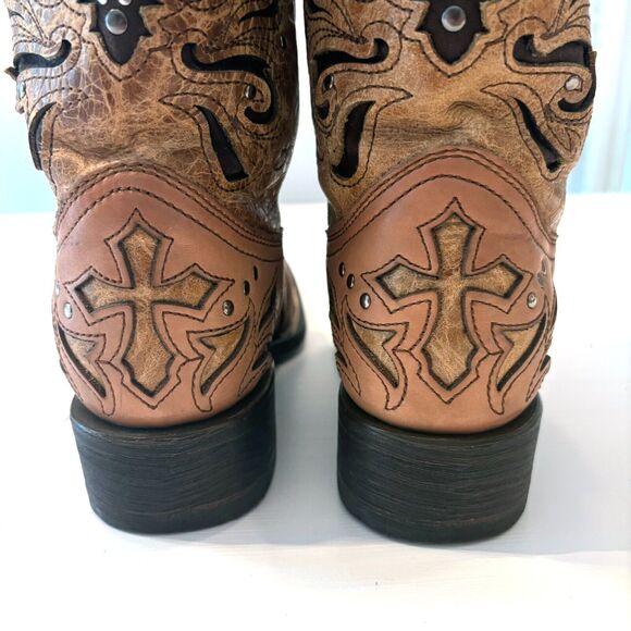 Corral Antique Saddle Metal Cross Square Toe‎ Metal Stud Boots C1167 Size 7 M - Picture 12 of 15